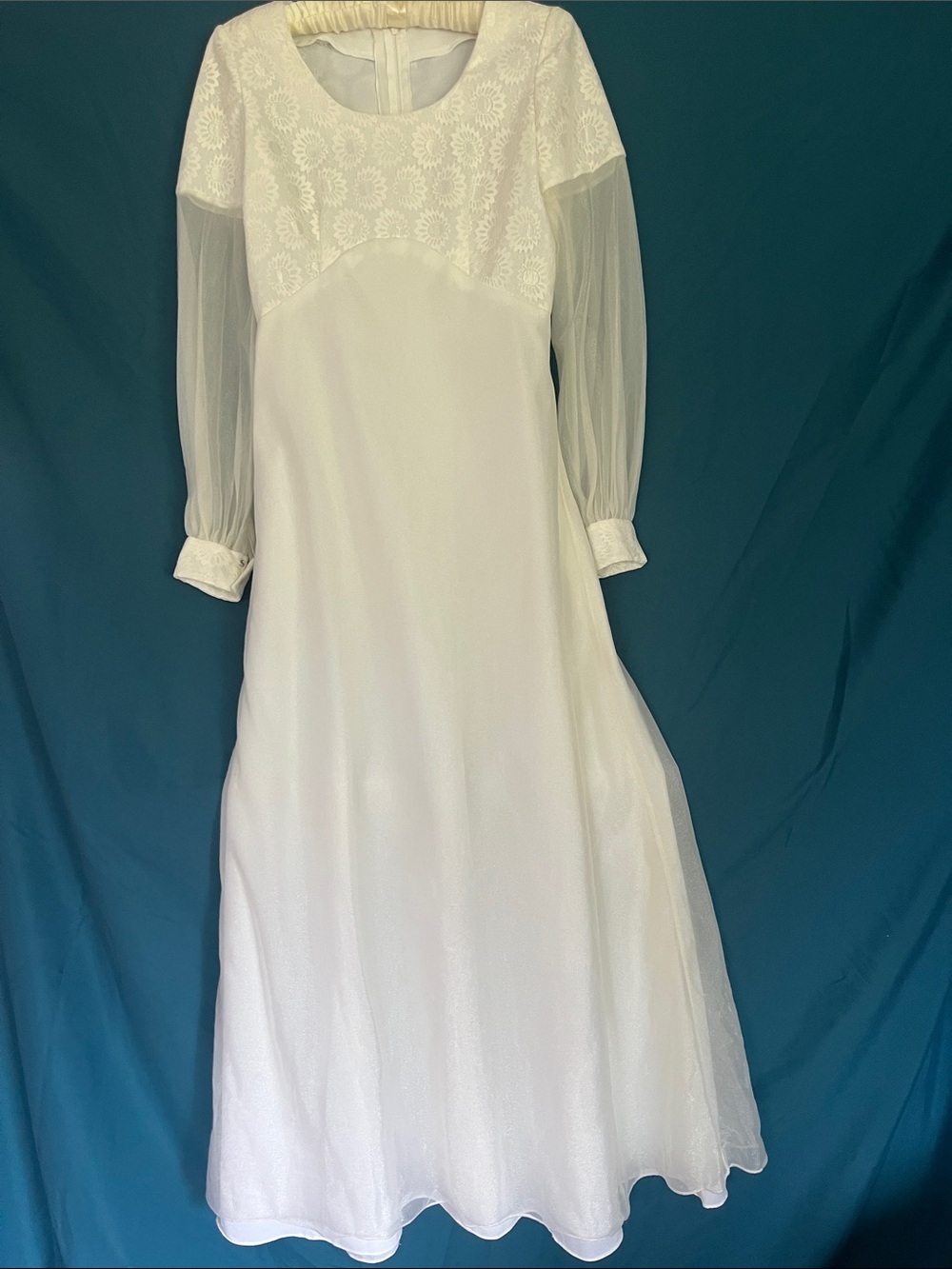 White Long Sleeve Lace Yoke Dress